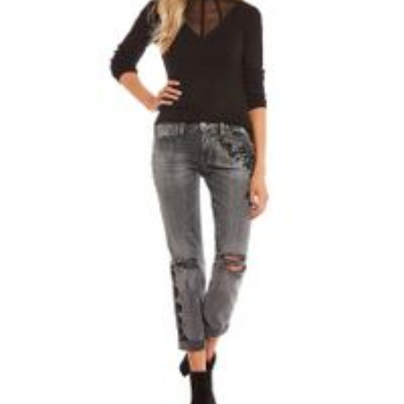🆕️ Jessica Simpson Destructed Flocked Mika Jeans - Picture 2 of 8